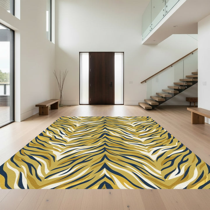 Golden Zebra Stripe Contemporary Rug