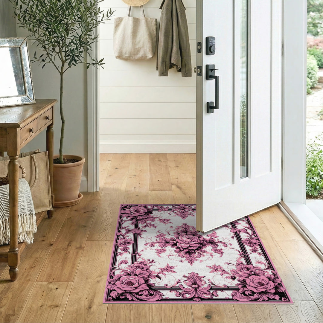 Pink Rose Floral Vintage Area Rug