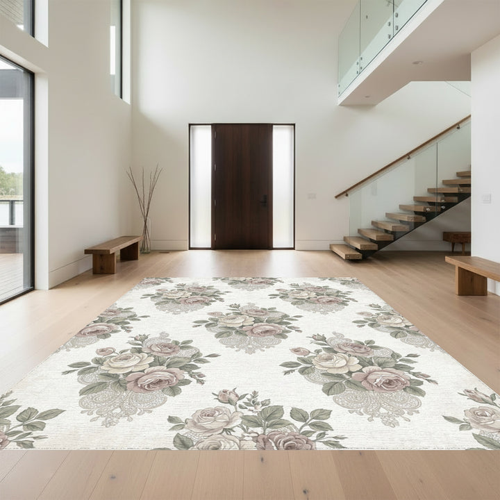 Vintage Rose and Lace Garden Rug