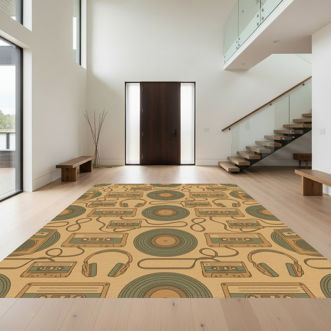 Retro Cassette Tape Vinyl Record Rug