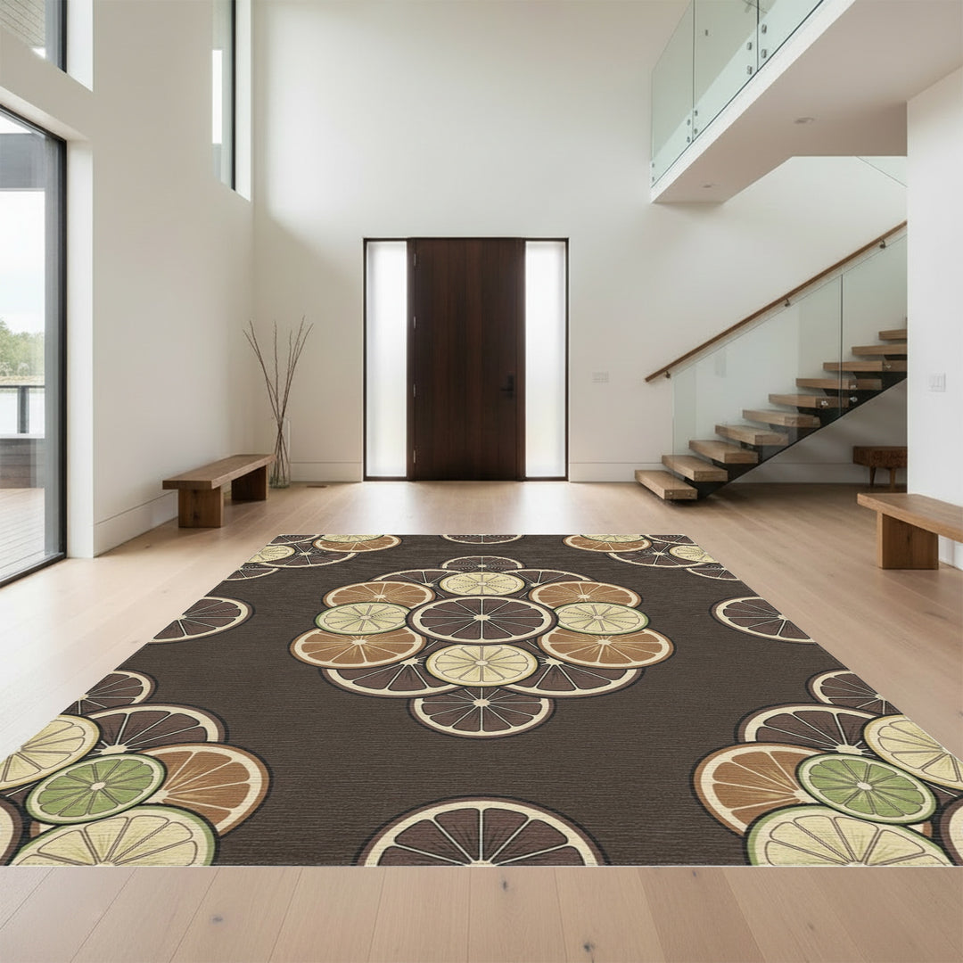 Citrus Slices Brown Cream Green Arrangement Rug