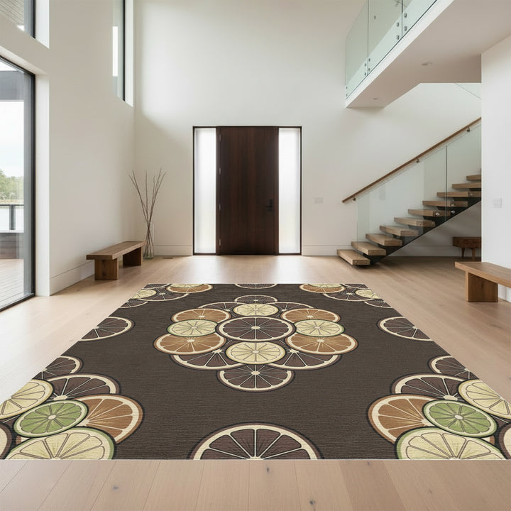 Citrus Slices Brown Cream Green Arrangement Rug