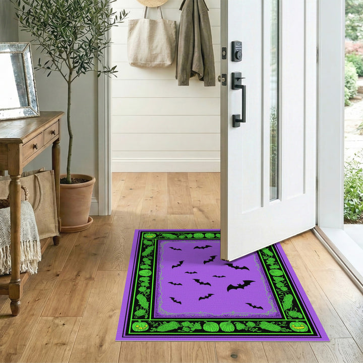 Purple Bats and Pumpkins Halloween Area Rug