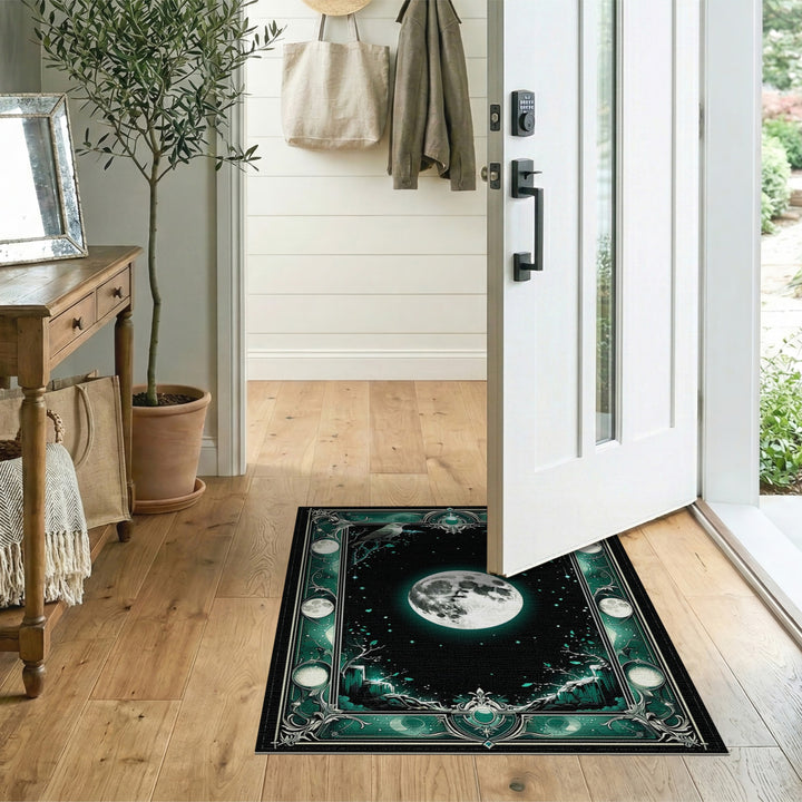 Celestial Moon Birds Teal Area Rug