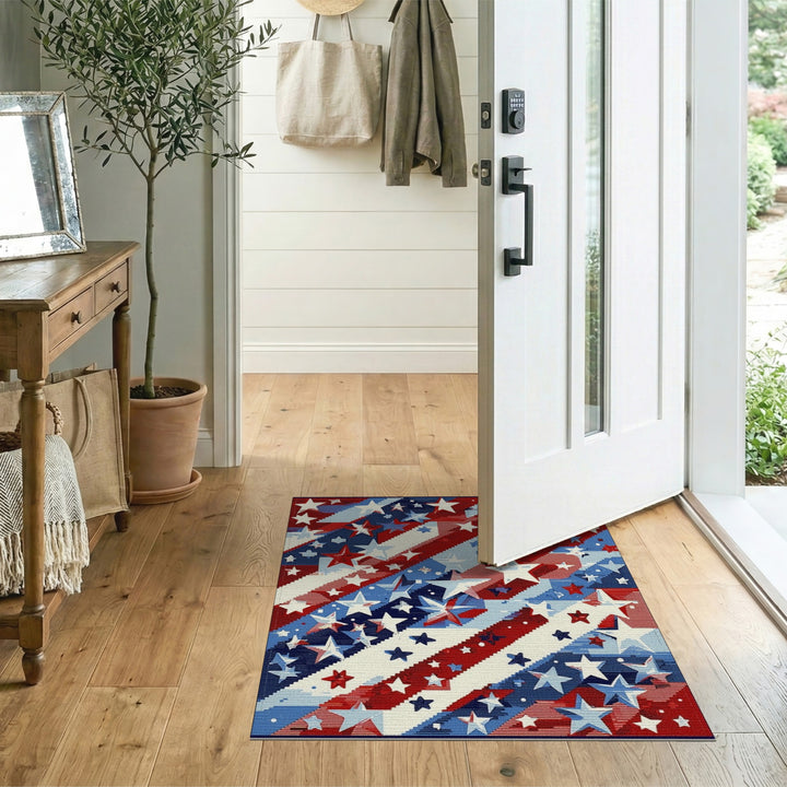Multi-color and Patterns Distressed Patriotic Stars and Stripes Area Rug