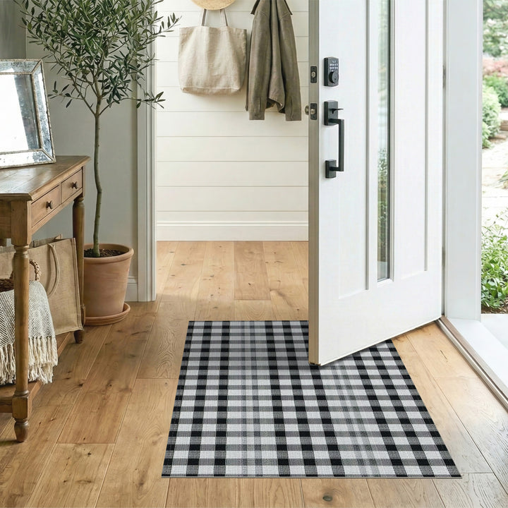 Black and White Checkered Washable Area Rug