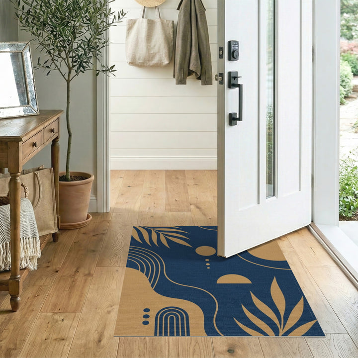 Abstract Area Navy Gold Abstract Wave Area Rug