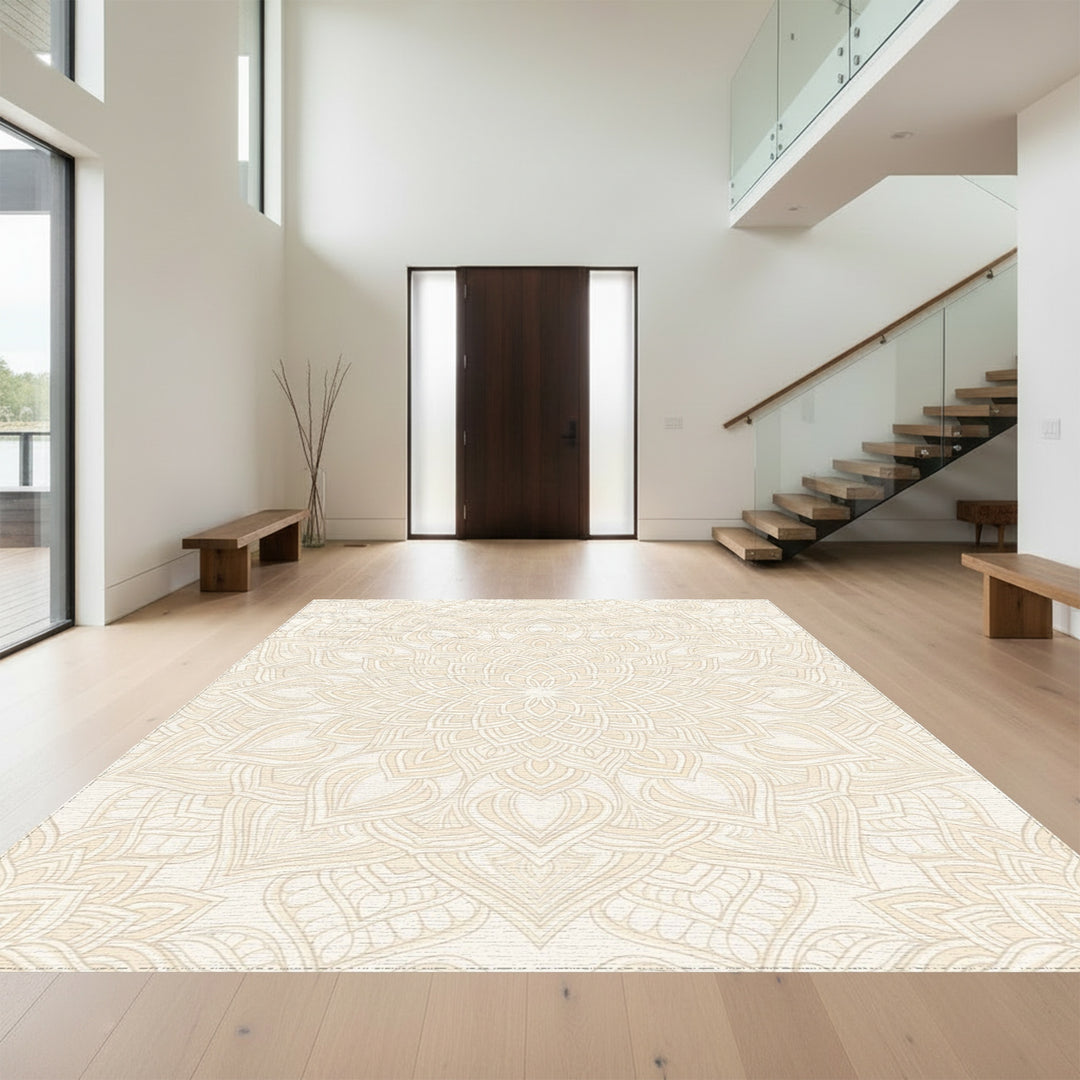 Cream Mandala Floral Intricate Art Rug