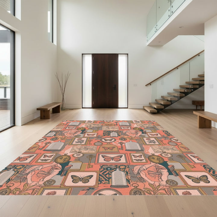 Vintage Butterfly Collage with Keys Rug