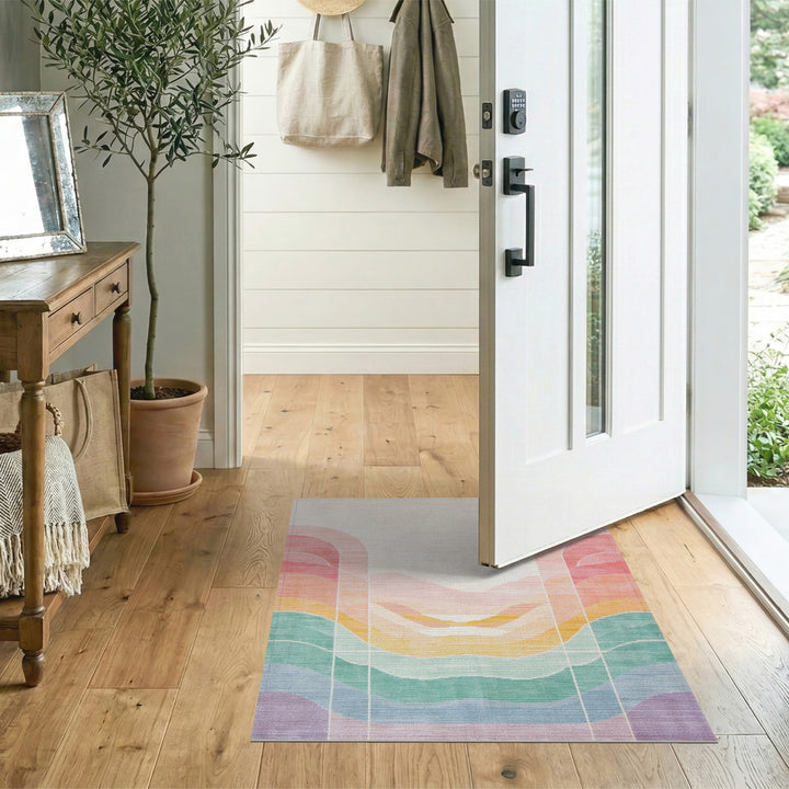 Multi-color and Patterns Vibrant Rainbow Wave Area Rug