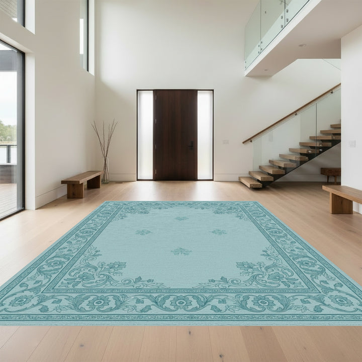 Vintage Teal Floral Scroll Rug