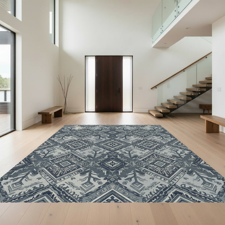 Gray Tribal Diamond Medallion Rug