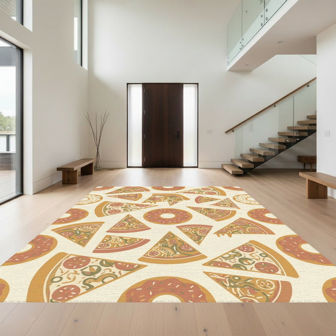 Whimsical Pizza Donut Repeating Pattern Rug