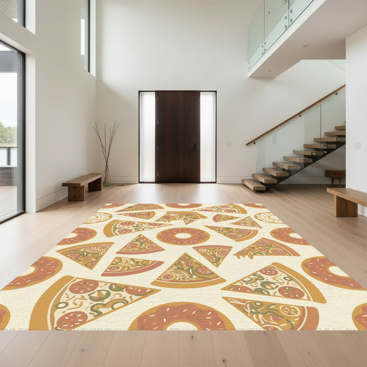 Whimsical Pizza Donut Repeating Pattern Rug