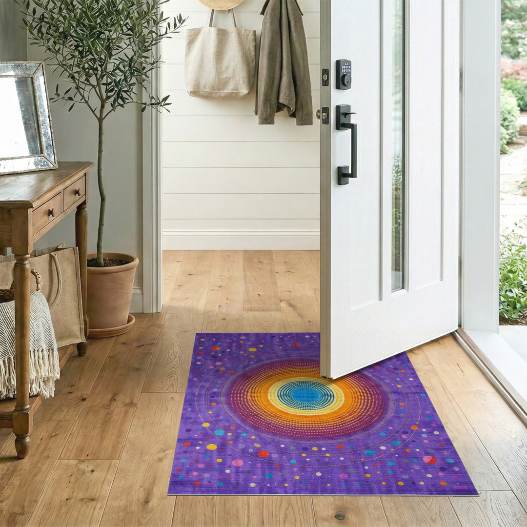Vibrant Purple Geometric Circle Area Rug