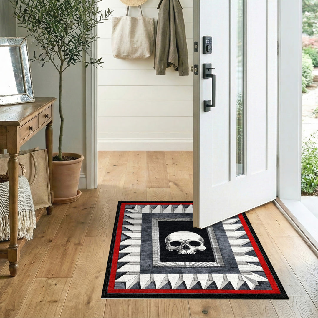 Framed Skull Black White Area Rug