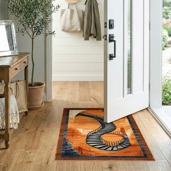 Orange Spiral Staircase Area Rug
