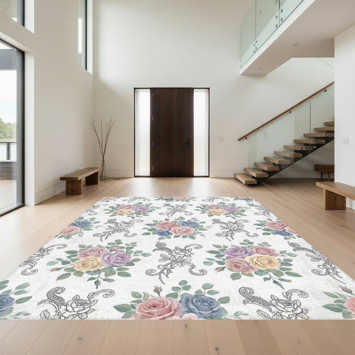 Pastel Rose Garland Medallion Arrangement Rug