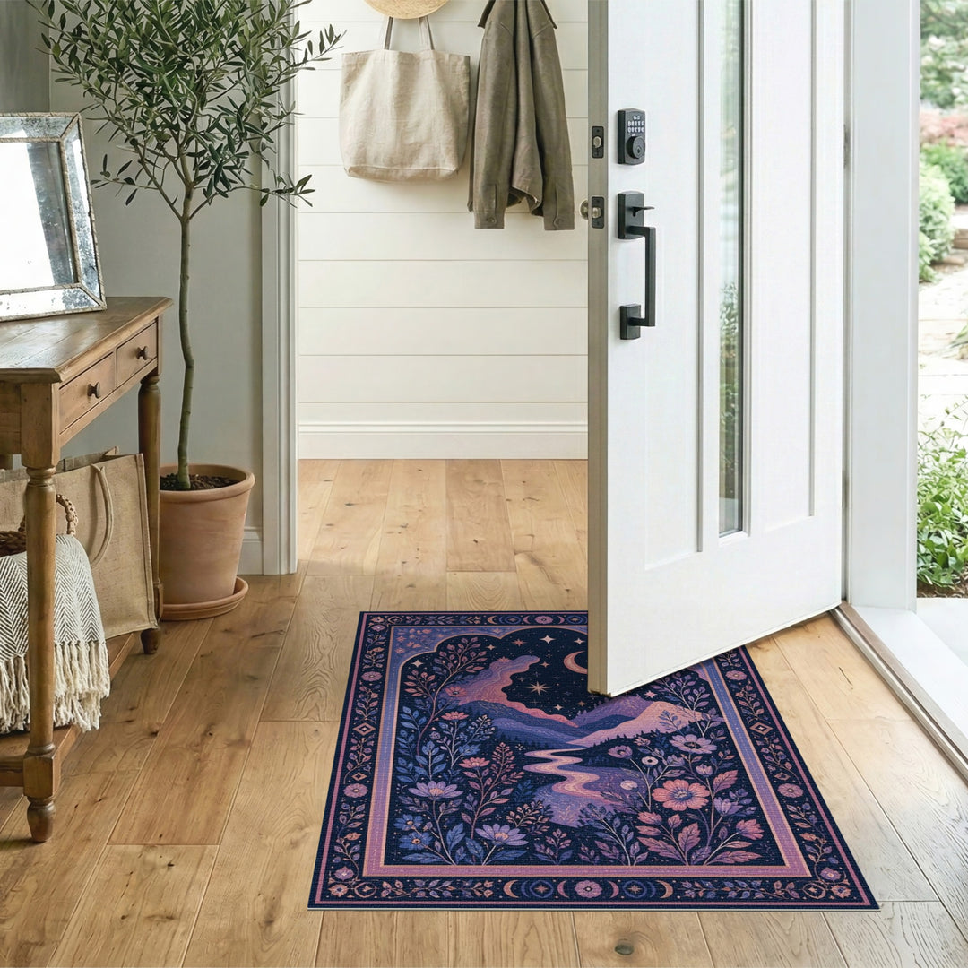Starry Night Mountain Purple Area Rug
