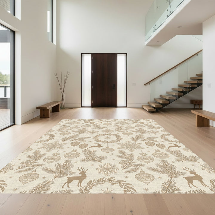 Golden Winter Woodland Christmas Ornaments Rug