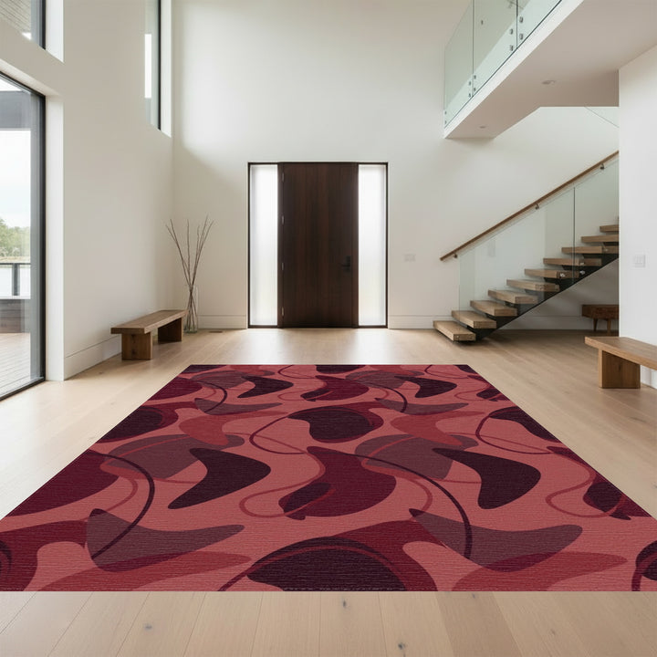 Chic Burgundy Mid Century Modern Forms Rug