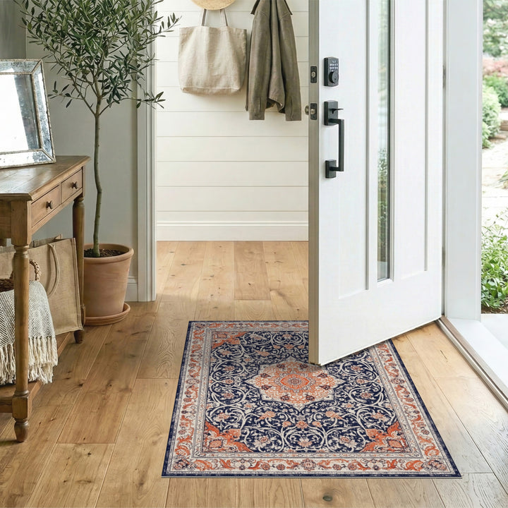 Navy Blue Orange Persian Medallion Traditional Persian Area Rug