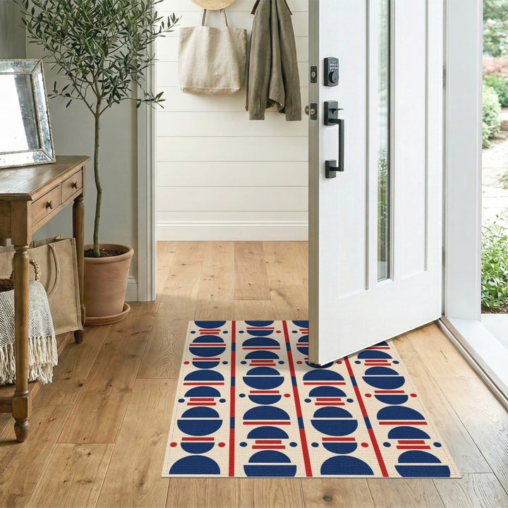 Navy Blue Red Geometric Area Rug