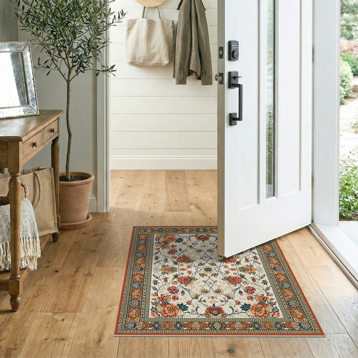 Vintage Floral Orange Teal Area Rug