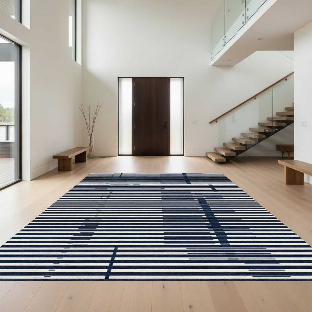Modern Navy White Linear Gradient Rug