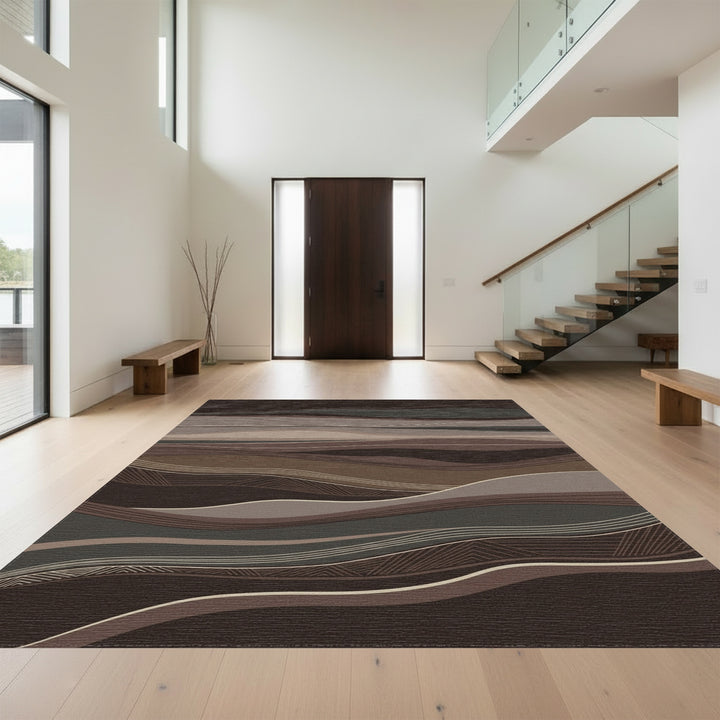 Earthy Tones Wavy Layered Landscape Rug