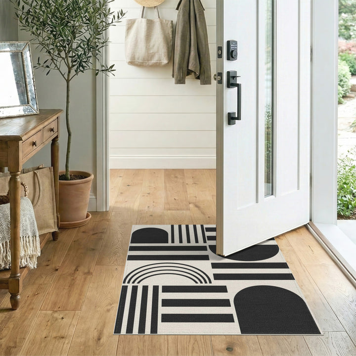Black and White Black White Geometric Arch Area Rug