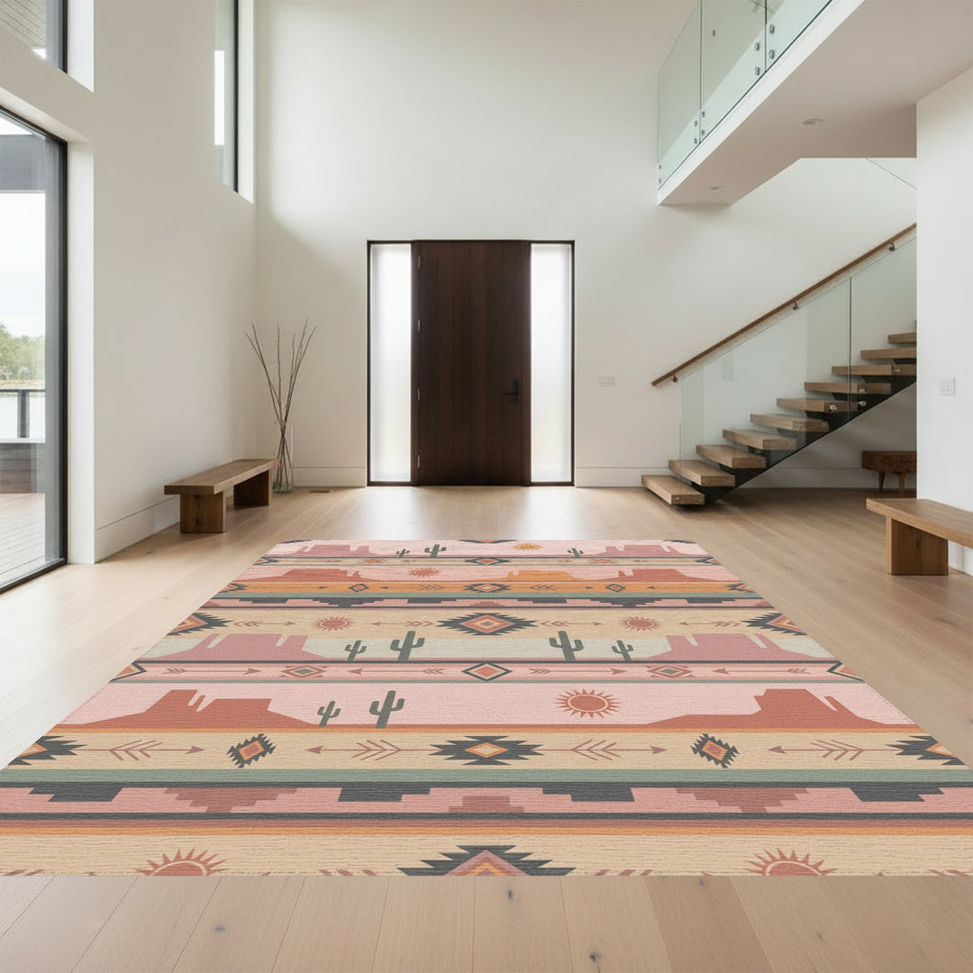Southwestern Desert Landscape Sun Cactus Rug