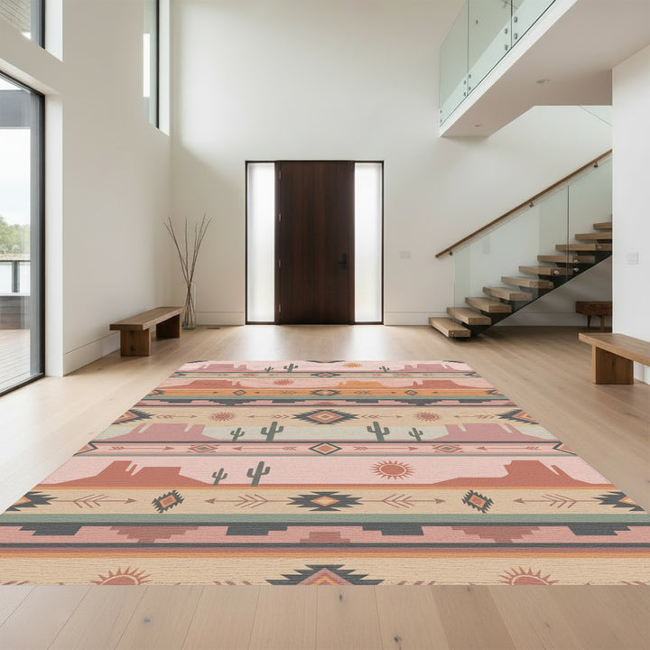 Southwestern Desert Landscape Sun Cactus Rug