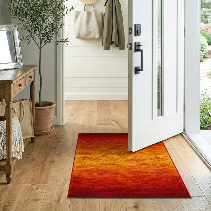 Red Fish and Seaweed Area Rug