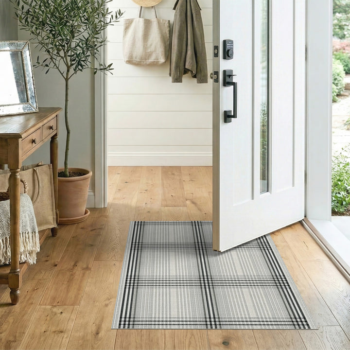 Geometric Modern Black and White Black White Plaid Grid Area Rug