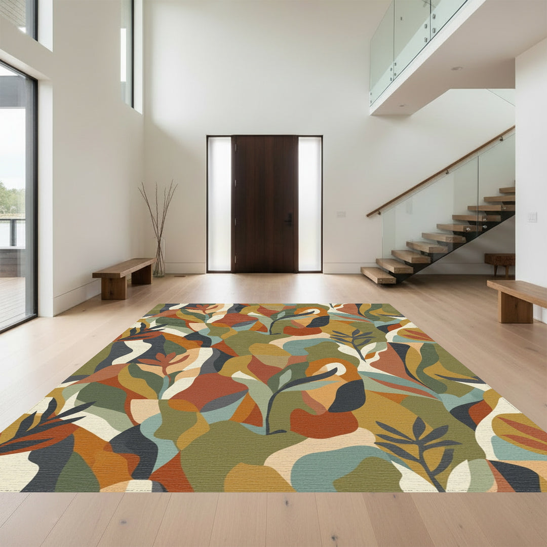Earthy Autumn Abstract Botanical Forms Rug
