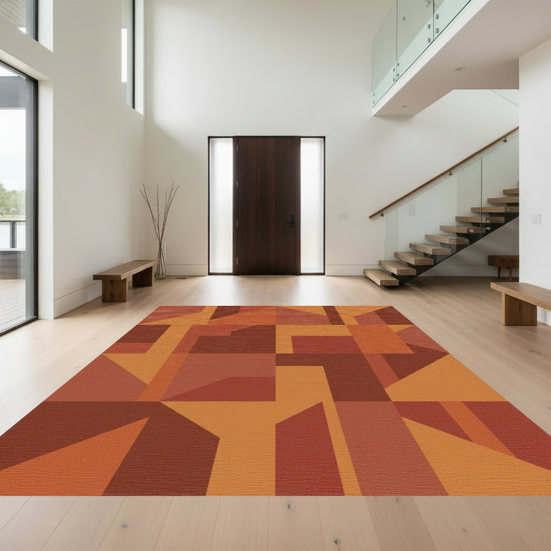 Terracotta Geometric Abstract Composition Rug