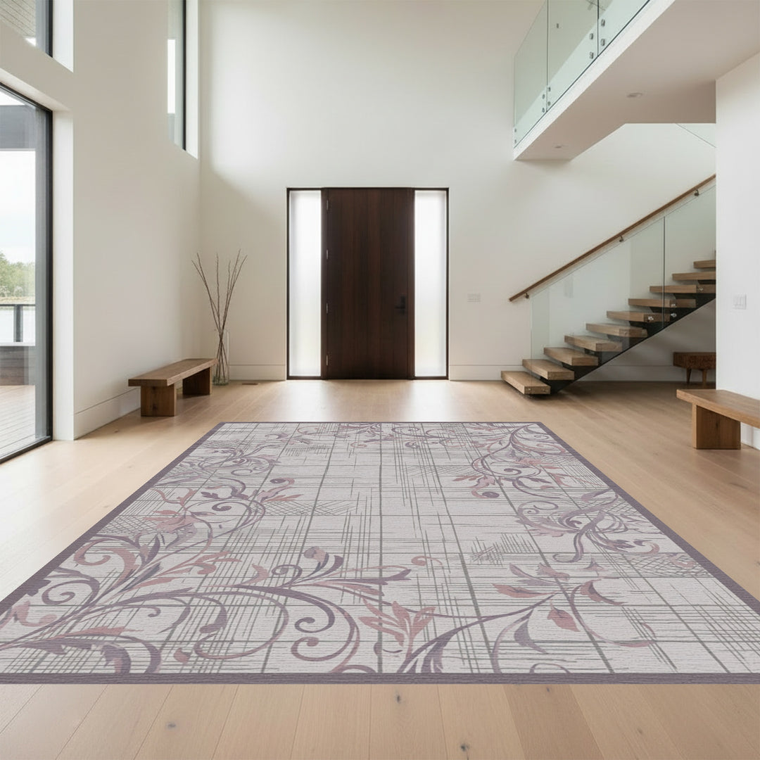 Lavender Vine with Grungy Plaid Background Rug