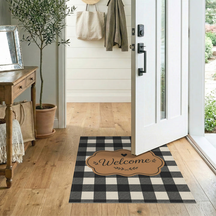 Black White Checkered Welcome Area Rug