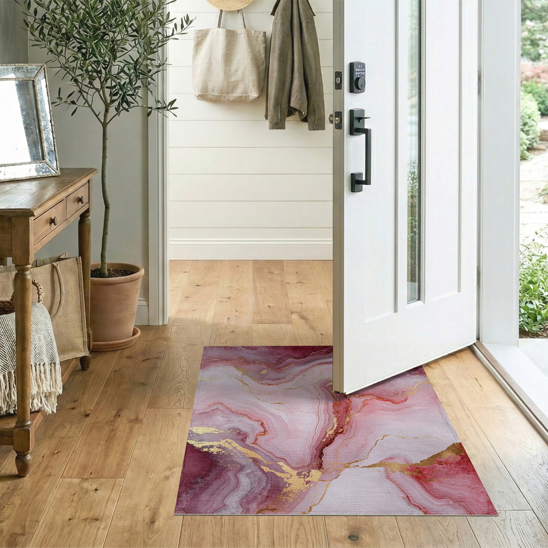 Pink Gold Marble Abstract Pink Area Rug