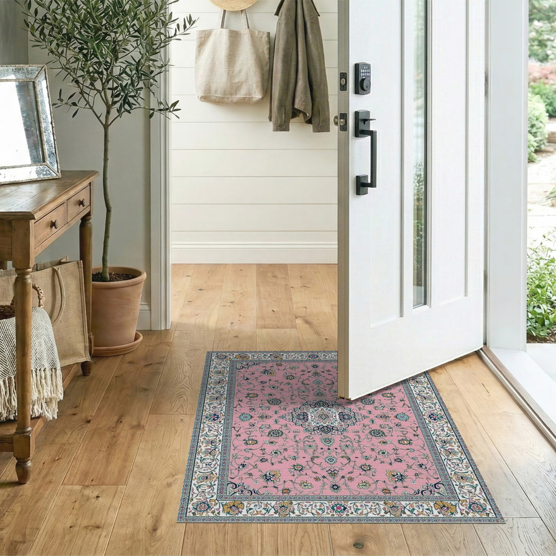 Pink Persian Floral Traditional Persian Area Rug