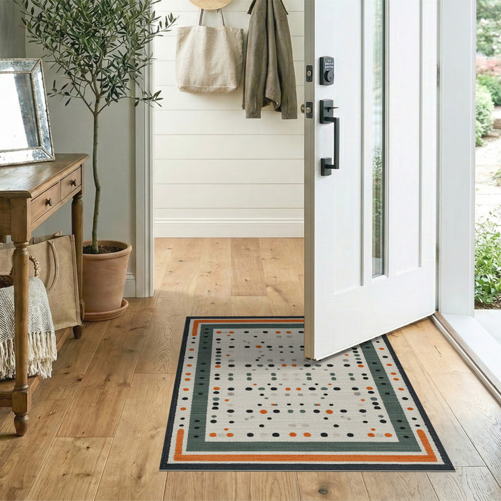 Modern Geometric Dot Area Rug with Orange Border