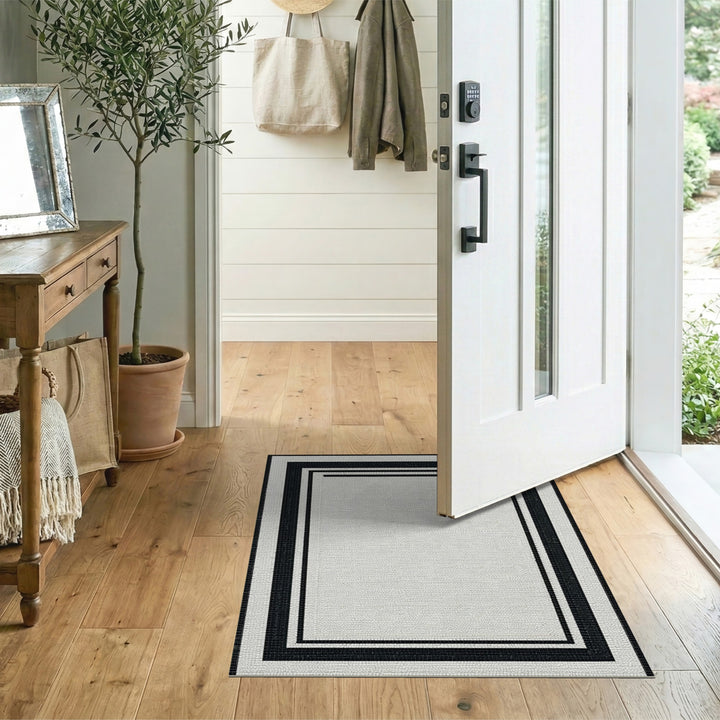 Black White Mosaic Framed Area Rug