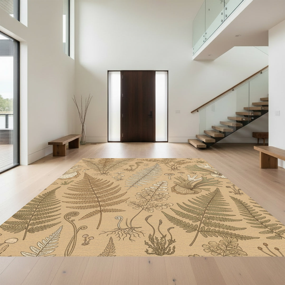 Vintage Fern and Mushroom Botanical Illustration Rug