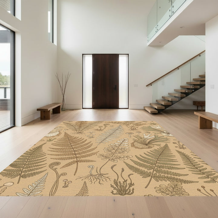 Vintage Fern and Mushroom Botanical Illustration Rug