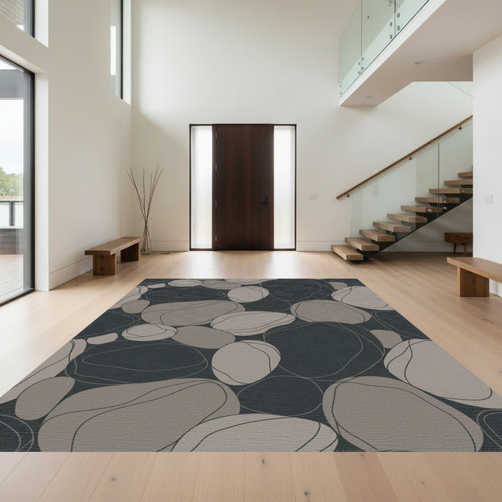 Modern Gray River Stone Arrangement Rug