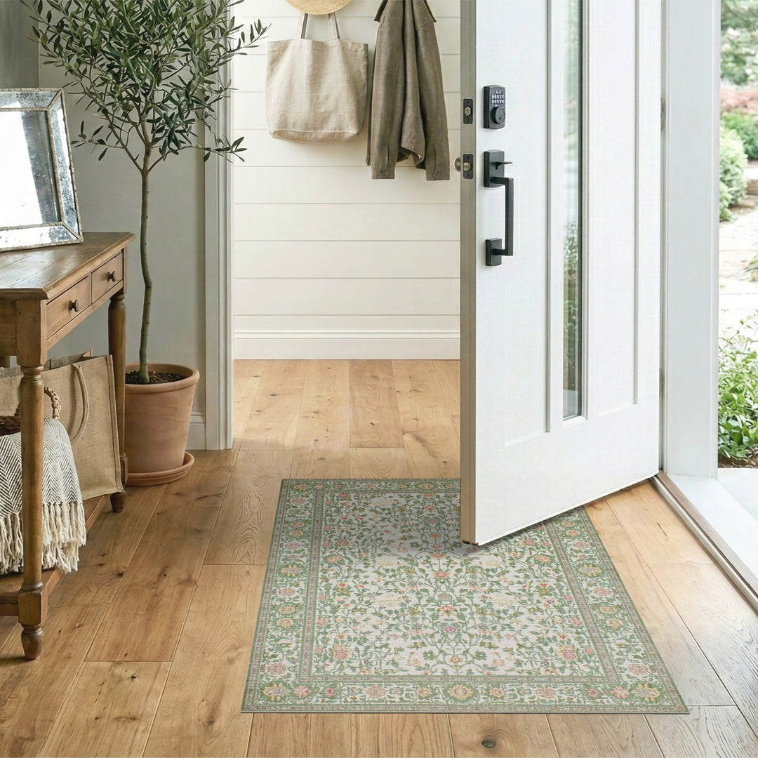 Green Floral Vintage Area Rug