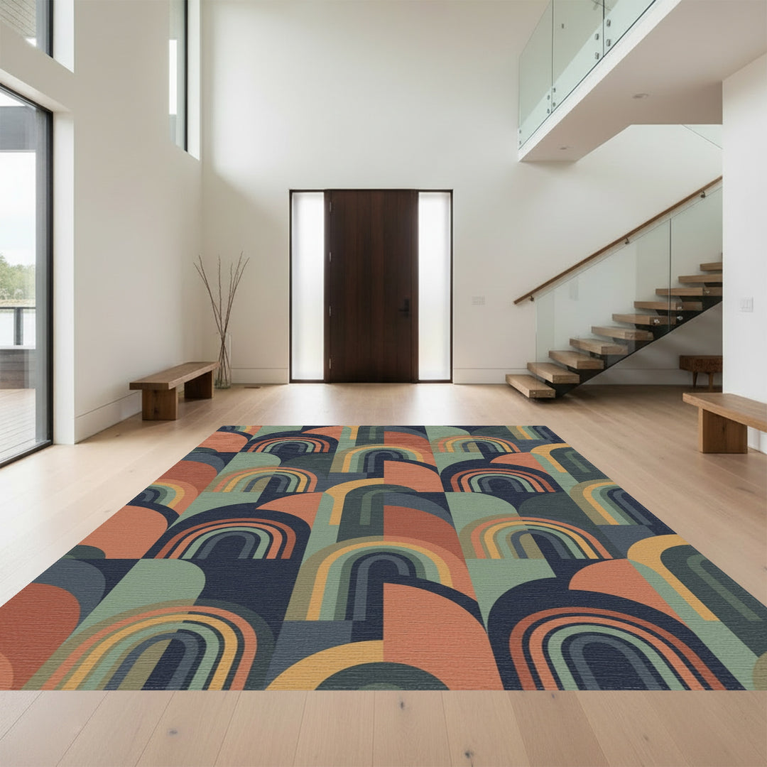 Retro Rainbow Arch Geometric Rug
