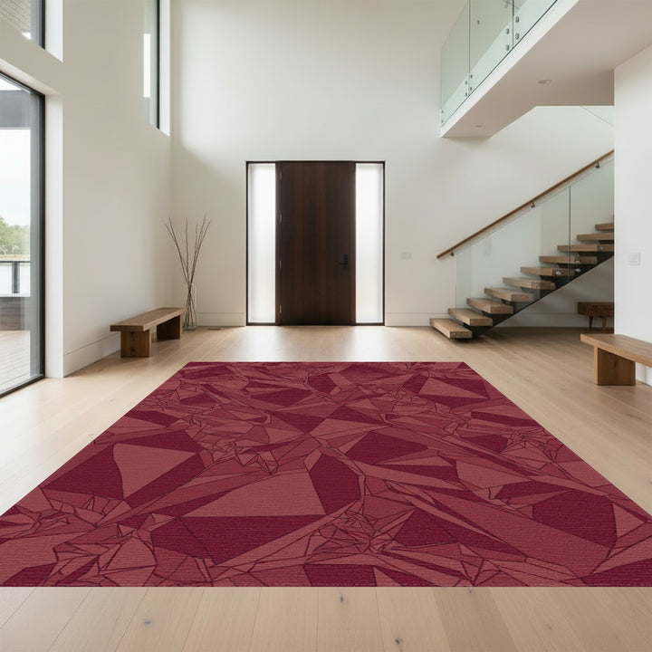 Deep Red Shattered Crystal Geometric Rug