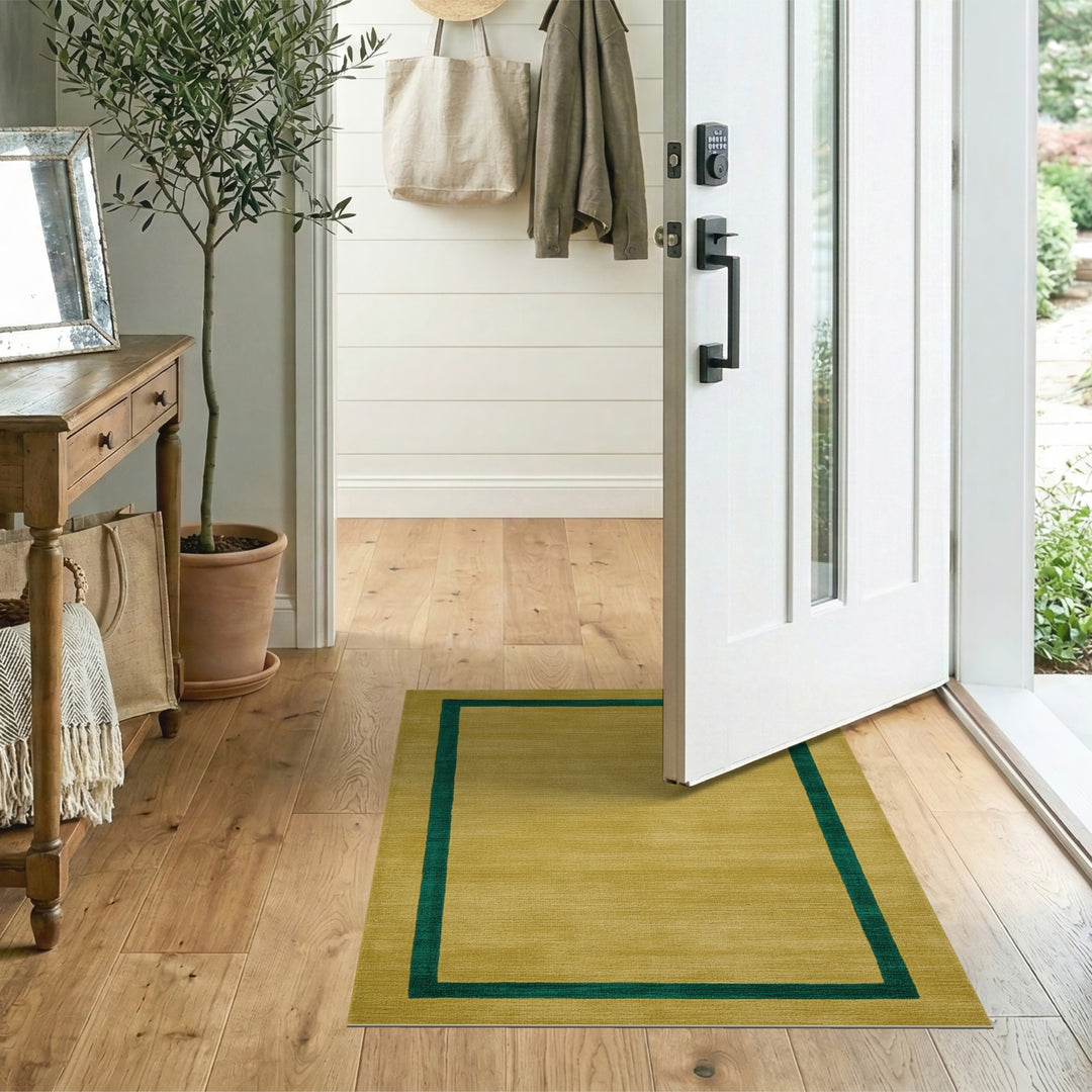 Geometric Modern Yellow Geometric Border Area Rug